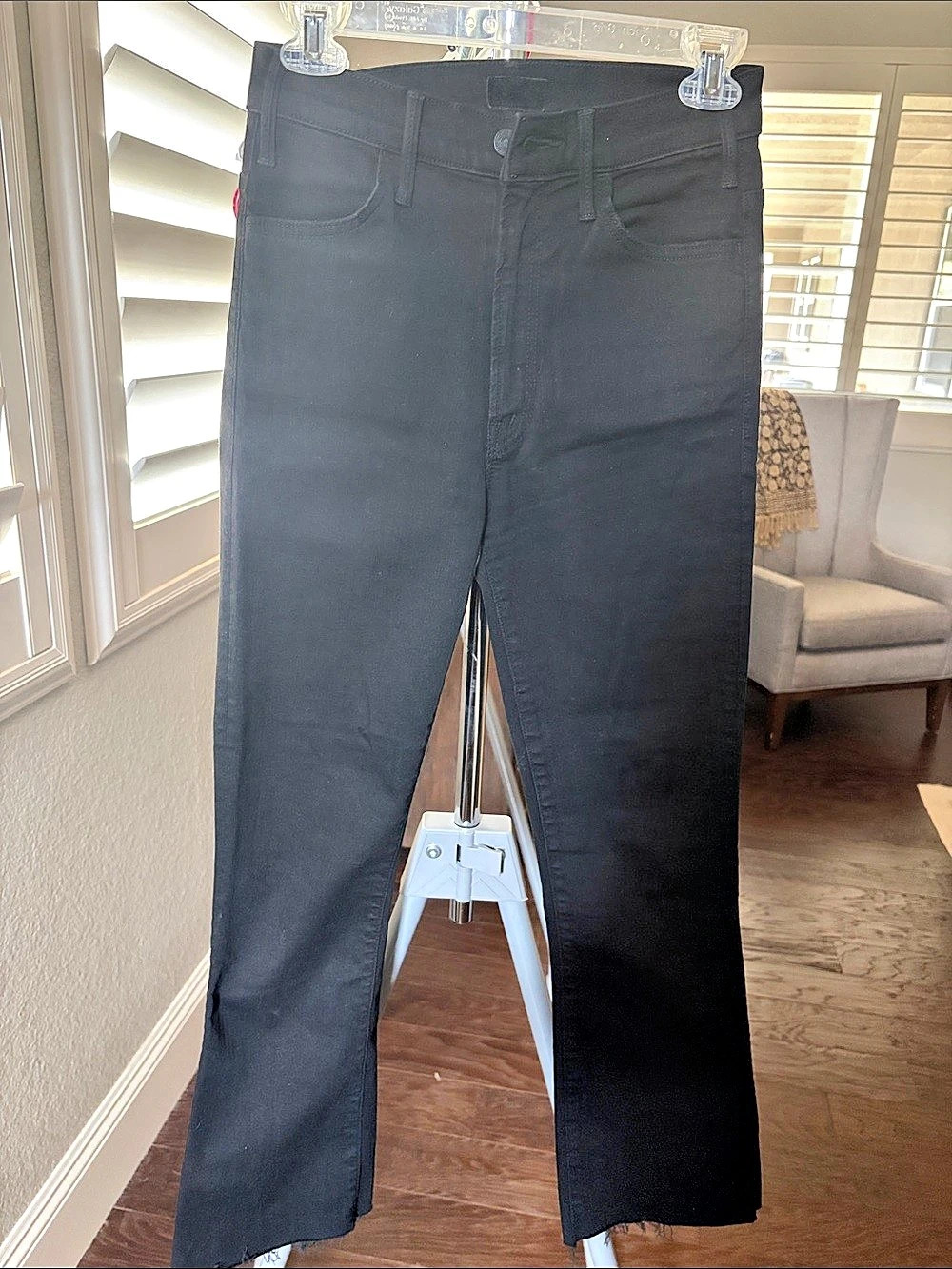 MOTHER The Hustler Ankle Fray Black Straight Leg Ankle Jeans Waist 25